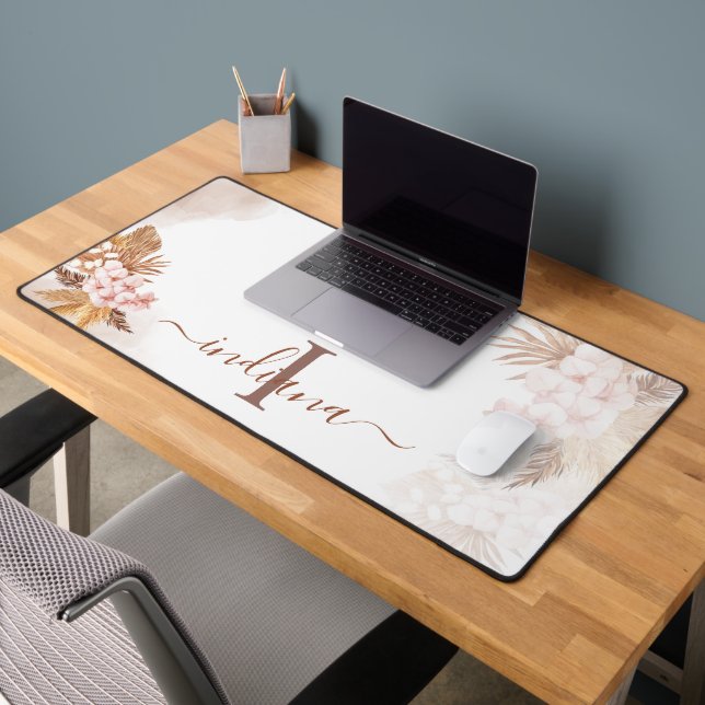 Pampas Grass Monogram Terracotta Name Custom Schreibtischunterlage (Büro 2)