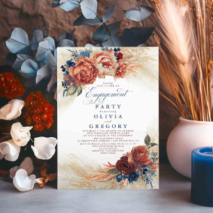 Pampas Grass Navy Blue Terracotta Engagement Party Einladung