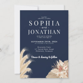Pampas Grass Navy Blue Wedding Moderner Chic Einladung