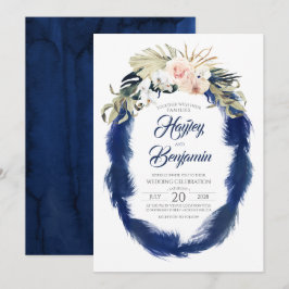 Pampas Grass Navy Tropische Hochzeit in Blau und R Einladung