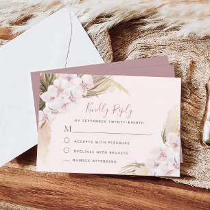 Pampas Grass Orchids Floral Tropical Wedding RSVP Karte