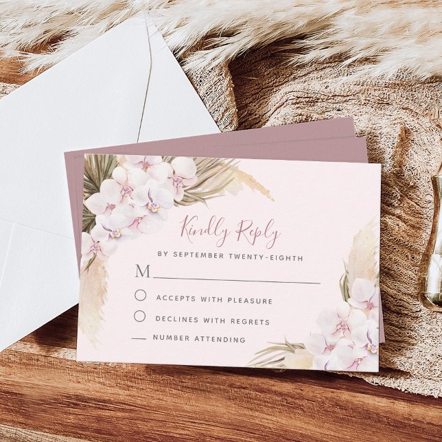 Pampas Grass Orchids Floral Tropical Wedding RSVP Karte (Von Creator hochgeladen)
