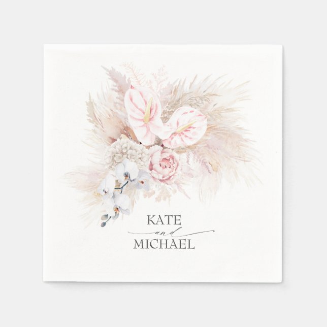 Pampas Grass Pink Anthuriums Elegant Tropical Serviette (Vorderseite)