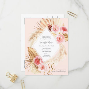 Pampas Grass Pink Aquarellfarben Boho Einladungspostkarte