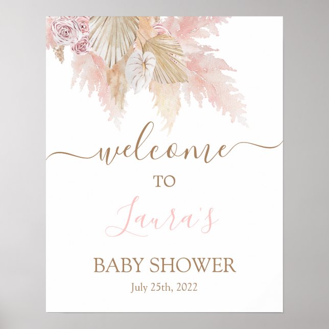 Pampas Grass Pink Baby Dusche Begrüßungszeichen Poster (Vorne)