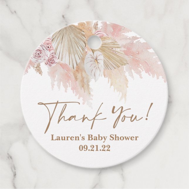 Pampas Grass Pink Babydusche Begrüßungstags Geschenkanhänger (Vorderseite)