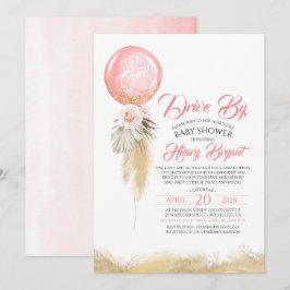Pampas Grass Pink Ballon Drive By Baby Shoower Einladung