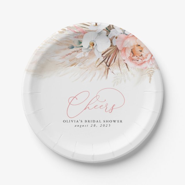 Pampas Grass Pink Blume Cheers Tropical Pappteller (Vorderseite)