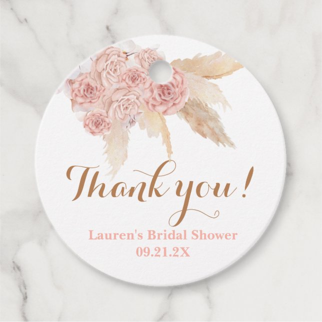 Pampas Grass Pink Boho Brautparty Gefälligkeitstag Geschenkanhänger (Vorderseite)