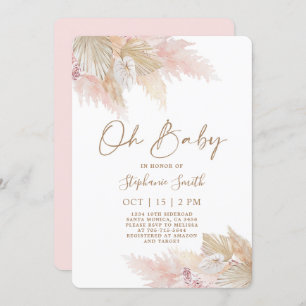 Pampas Grass Pink Boho Chic Baby Shower Girl Einladung