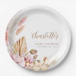 Pampas Grass Pink Brown Floral | Babydusche Pappteller