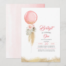 Pampas Grass Pink Floral Ballon Exotic Geburtstag Einladung