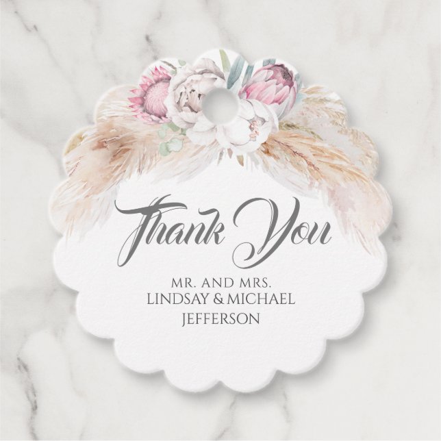 Pampas Grass Pink Floral Wedding Vielen Dank Geschenkanhänger (Vorderseite)