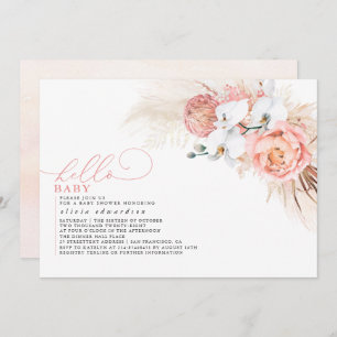 Pampas Grass Pink Hello Baby Girl Dusche Einladung
