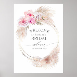 Pampas Grass Pink Orchids Brautparty Willkommen Poster