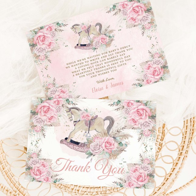 Pampas Grass Pink Rocking Horse Kinderdusche Dankeskarte (Von Creator hochgeladen)