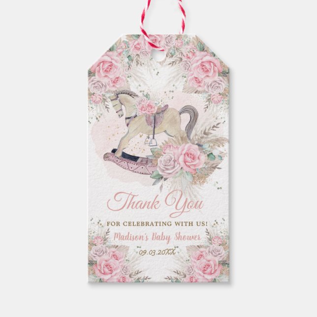 Pampas Grass Pink Rocking Horse Kinderdusche Geschenkanhänger (Vorderseite)