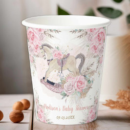 Pampas Grass Pink Rocking Horse Kinderdusche Pappbecher
