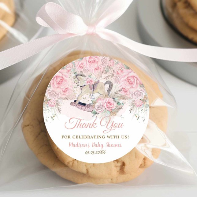 Pampas Grass Pink Rocking Horse Kinderdusche Runder Aufkleber (Von Creator hochgeladen)