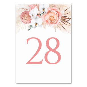 Pampas Grass Pink Tischnummer Cards