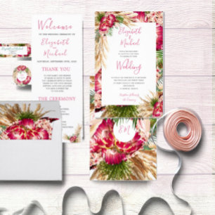 Pampas Grass Protea Floral Moderne rosa Hochzeit Einladung