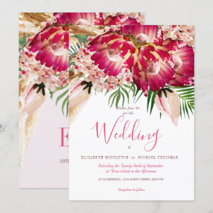 Pampas Grass Protea Floral Moderne rosa Hochzeit Einladung