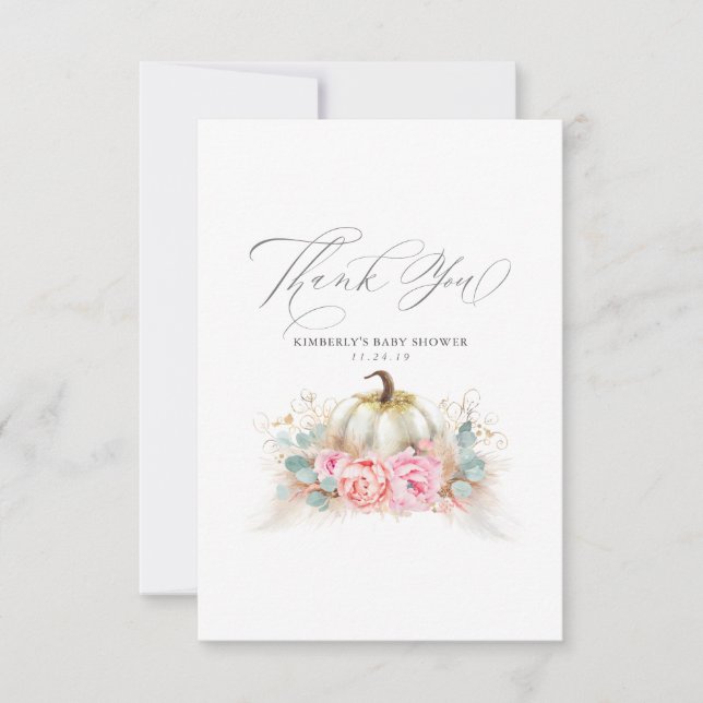 Pampas Grass Pumpkin Baby Dusche Vielen Dank Dankeskarte (Vorderseite)