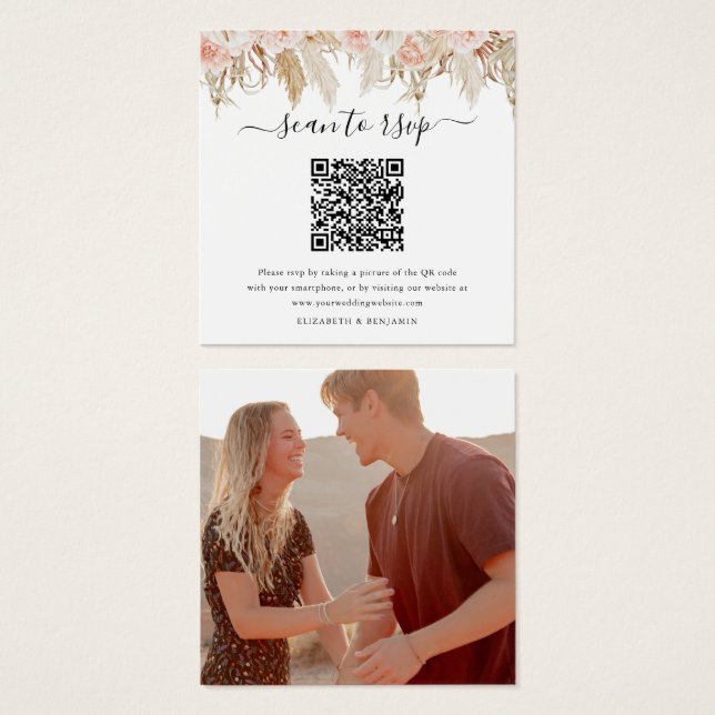 Pampas Grass QR Code Foto Wedding RSVP Card (Vorne & Hinten)