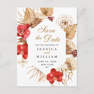 Pampas Grass Red Orchids Wedding Save the Date  Postkarte