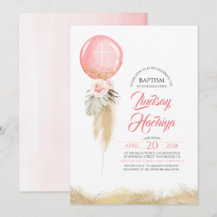 Pampas Grass Rosa Floral Ballon Taufe Einladung