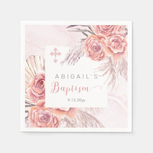 Pampas Grass Rosa Rose Blooms Girl Baptisse Serviette