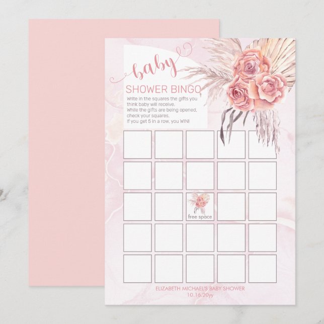 Pampas Grass | Rose Blooms Baby Showcard Bingo Car Einladung (Vorne/Hinten)