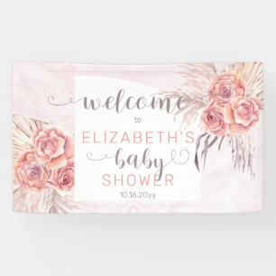Pampas Grass  Rose Blooms Girl Baby Dusche Willkom Banner