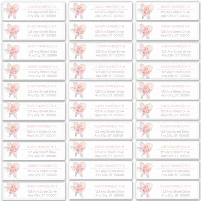 Pampas Grass | Roses Guest Address List Stick Aufkleber (Vorderseite)