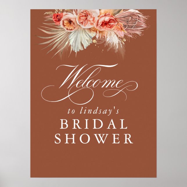Pampas Grass Rust Terracotta Brautparty Willkommen Poster (Vorne)