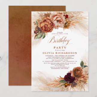 Pampas Grass Rust Terracotta Fall Birthday Party Einladung