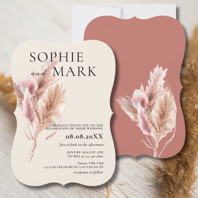 Pampas Grass Rustic Boho Mauve Pink Einladung (Von Creator hochgeladen)