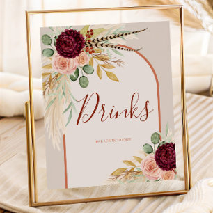 Pampas Grass Rustic Western Drinks Station Zeichen Poster