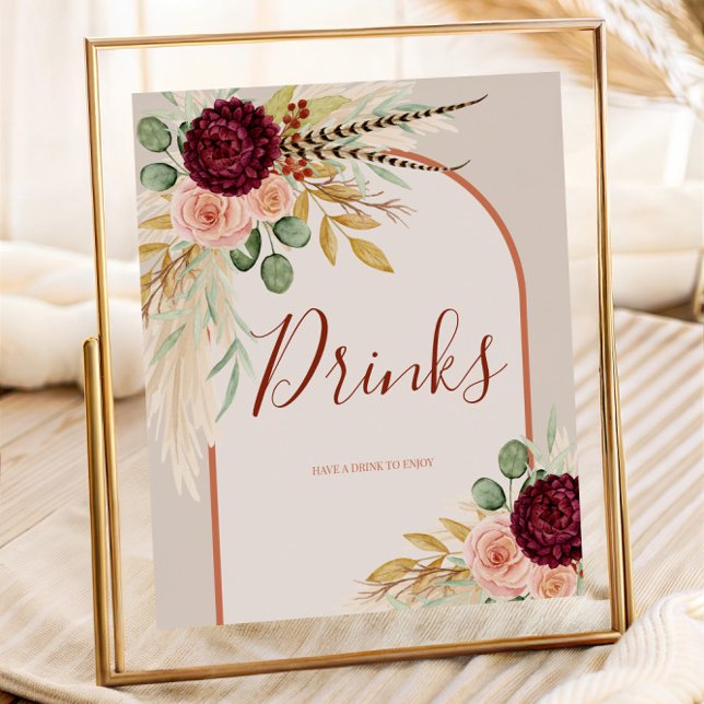 Pampas Grass Rustic Western Drinks Station Zeichen Poster (Von Creator hochgeladen)