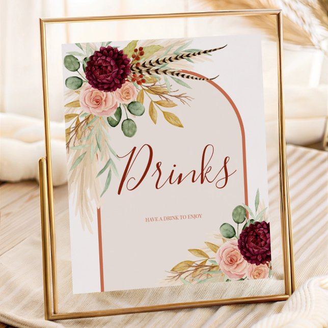 Pampas Grass Rustic Western Drinks Station Zeichen Poster (Von Creator hochgeladen)