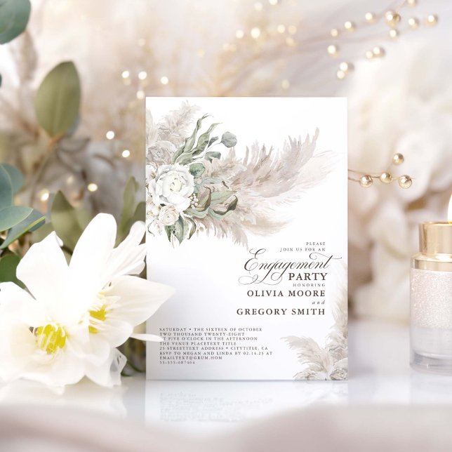 Pampas Grass Sage Grüne Blumenengagierte Partei Einladung (Boho Pampas Grass and Greenery Engagement Party Invitations)
