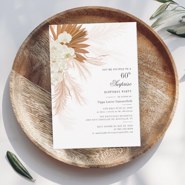 Pampas Grass Script 60. Geburtstag Überraschung Pa (Pampas Grass 60th Birthday Party Invitation)