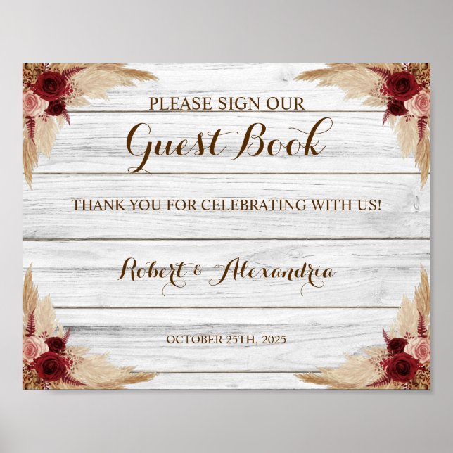 Pampas Grass Sign unser Gästebuch Hochzeit (Vorne)