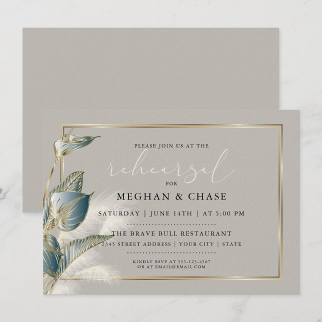 Pampas Grass Smokey Aquamarin Anthurium Probe Einladung (Vorne/Hinten)