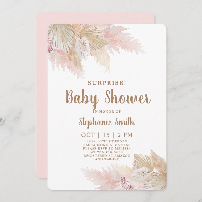 Pampas Grass Surprise Baby Shower Girl Einladung (Vorne/Hinten)