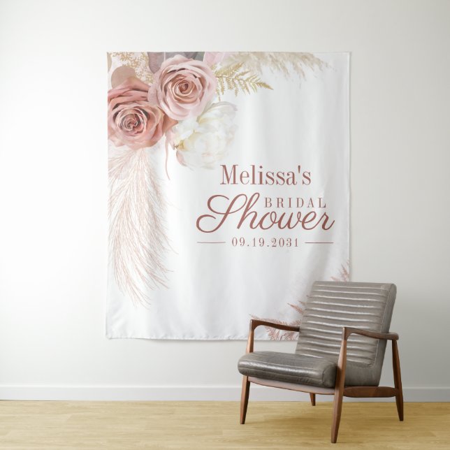 Pampas Grass Tan Brautparty Hintergrund Wandteppich (Beispiel)