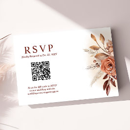 Pampas Grass Terra QR Code Floral Wedding RSVP Karte