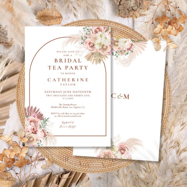Pampas Grass Terracotta auf dem Monte Tamaro Party Einladung (Pampas Grass Terracotta Arch Bridal Tea Party Invitation)