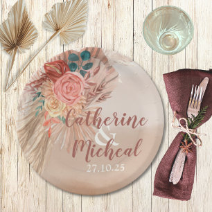 Pampas Grass Terracotta Boho Chic Wedding Party Pappteller