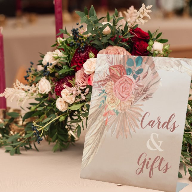 Pampas Grass Terracotta Boho Chic Wedding Party Sockelschild (Von Creator hochgeladen)